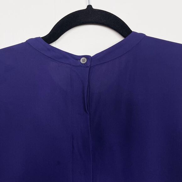 Halston Heritage Silk Button Back Long Sleeve Blouse Top Purple Size 4 Crew Neck - Picture 6 of 11